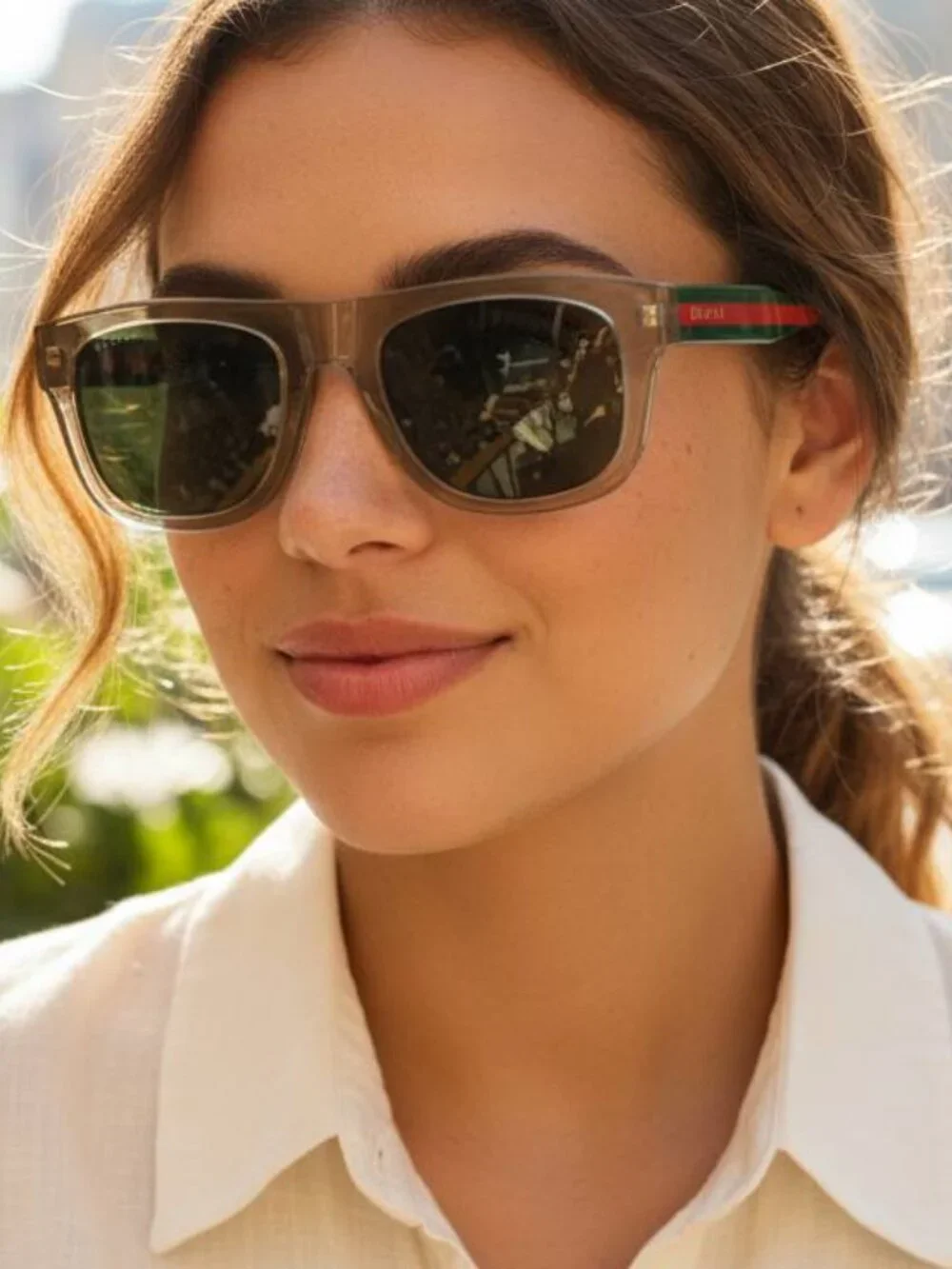 Gucci GG1991S 001 Square Sunglasses - Shiny Black/Red/Grey